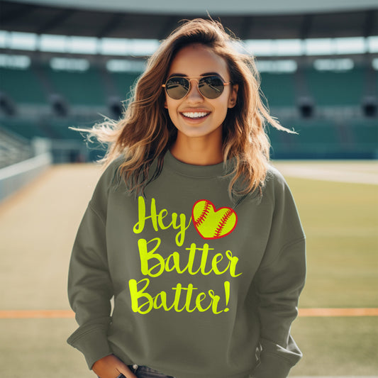 Hey Batter Batter Softball Premium Crew Neck Sweatshirt - Game Day Getup