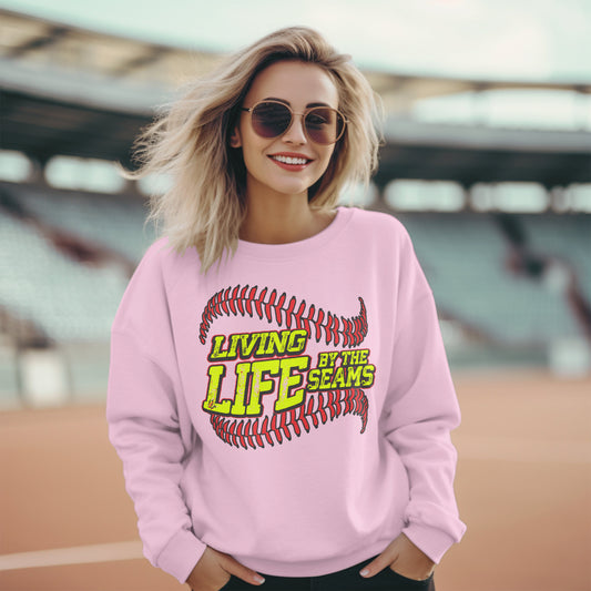 Life by the seams Softball  Premium Crew Neck Sweatshirt - Game Day Getup