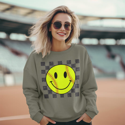 Smiley Softball Premium Crew Neck Sweatshirt - Game Day Getup