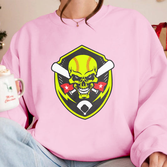 Softball Skull Premium Crew Neck Sweatshirt - Game Day Getup