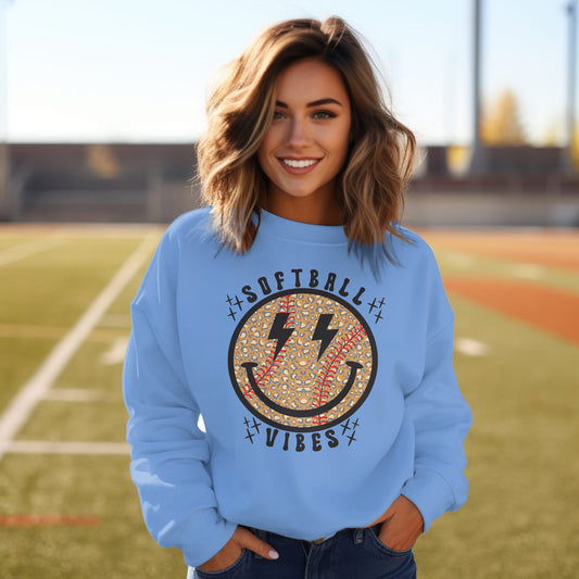 Happy Softball Vibes Premium Crew Neck Sweatshirt - Game Day Getup